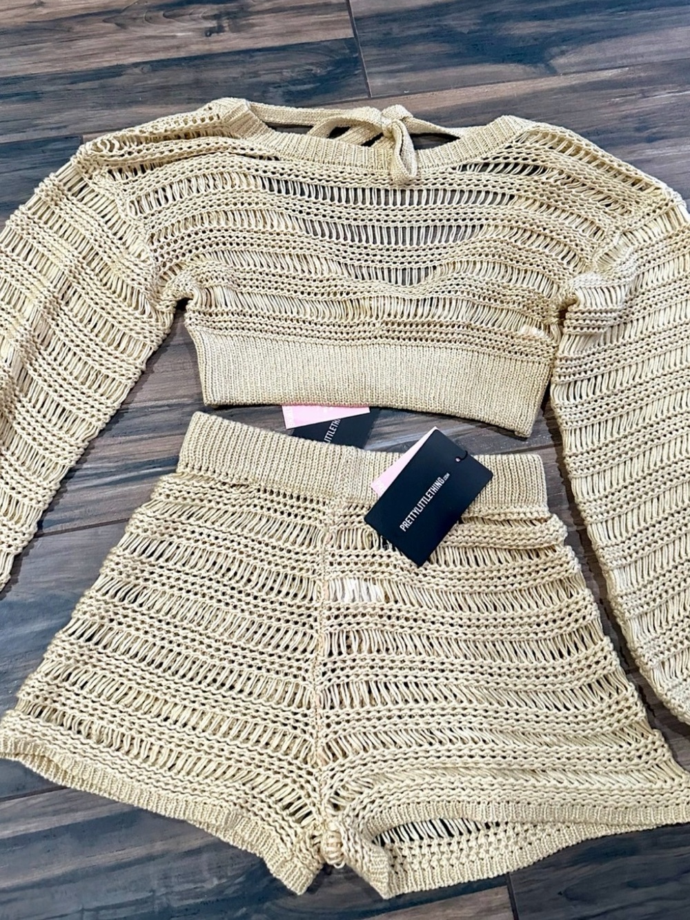 PrettyLittleThing Cream Crochet Knit Bathing Suit Cover Up - Small